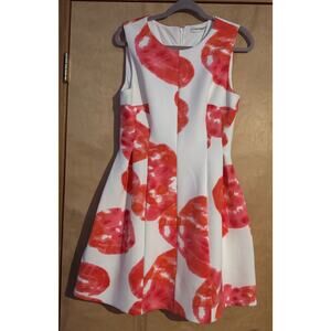 Calvin Klein Vibrant Red and White Midi Dress